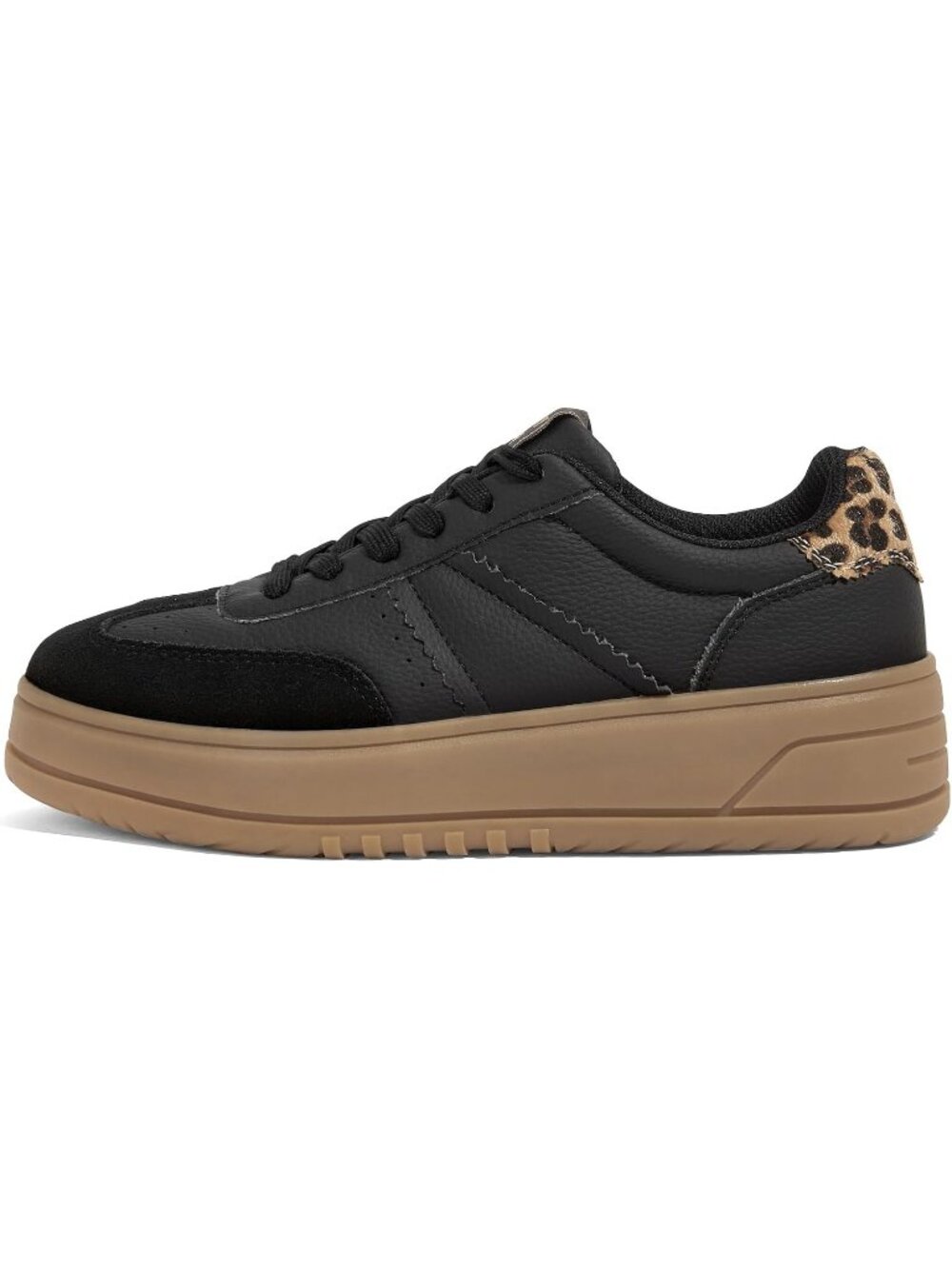 Women's Black Lace Up Platform Thick Sole Comfortable Casual Fashion Sneakers